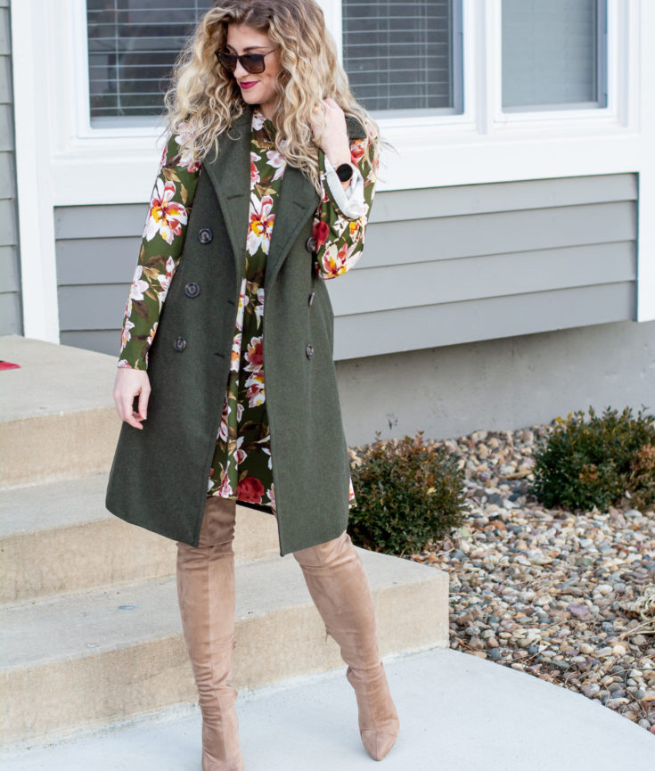 Olive Green Wool Vest + Floral Dress. | LSR