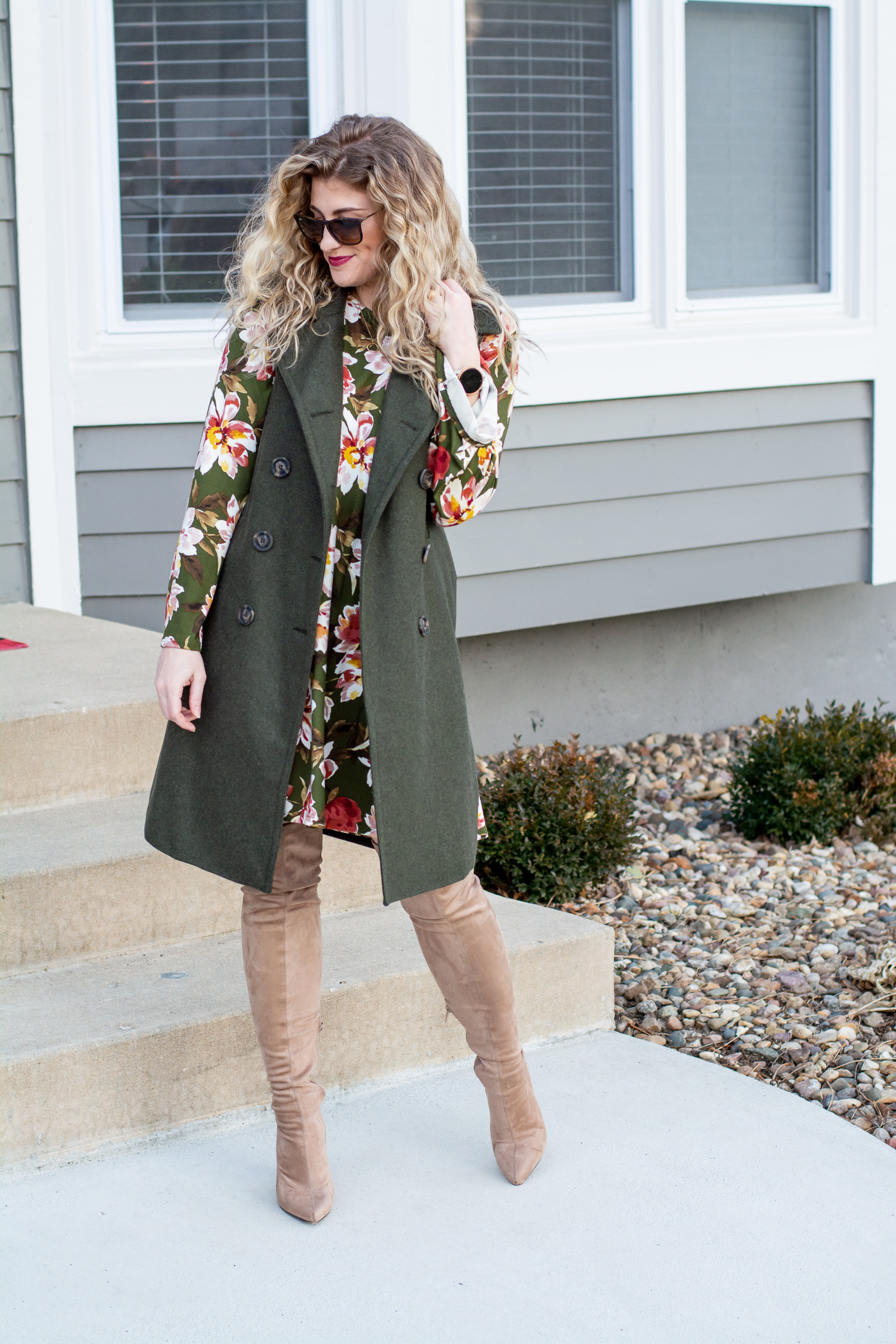 Olive Green Wool Vest + Floral Dress. | LSR