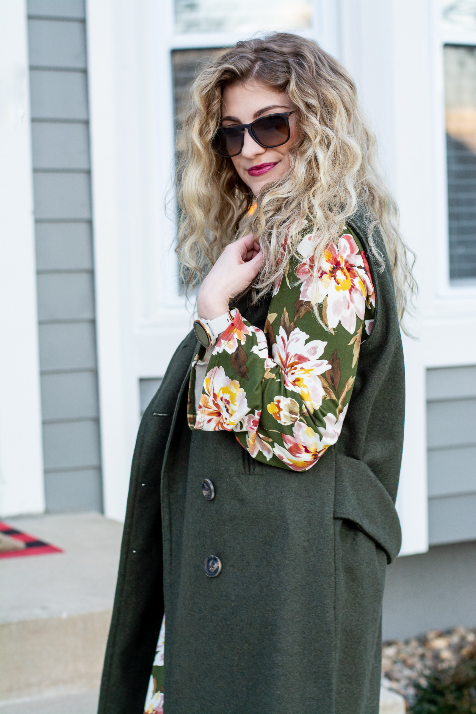 Olive Green Floral Dress + Wool Vest. | LSR