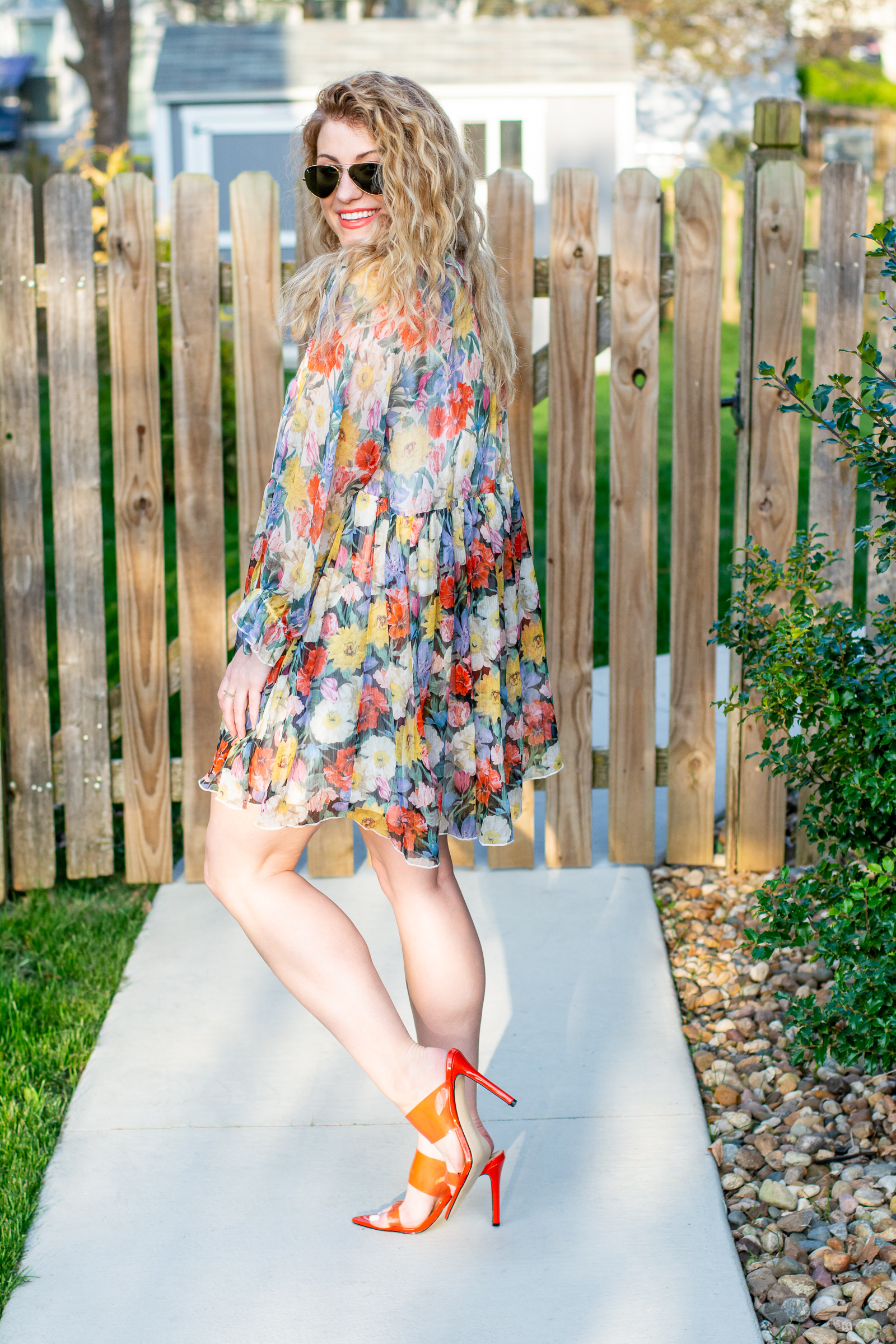 Spring Brights: Floaty Floral Babydoll Dress + Orange Heels. | LSR
