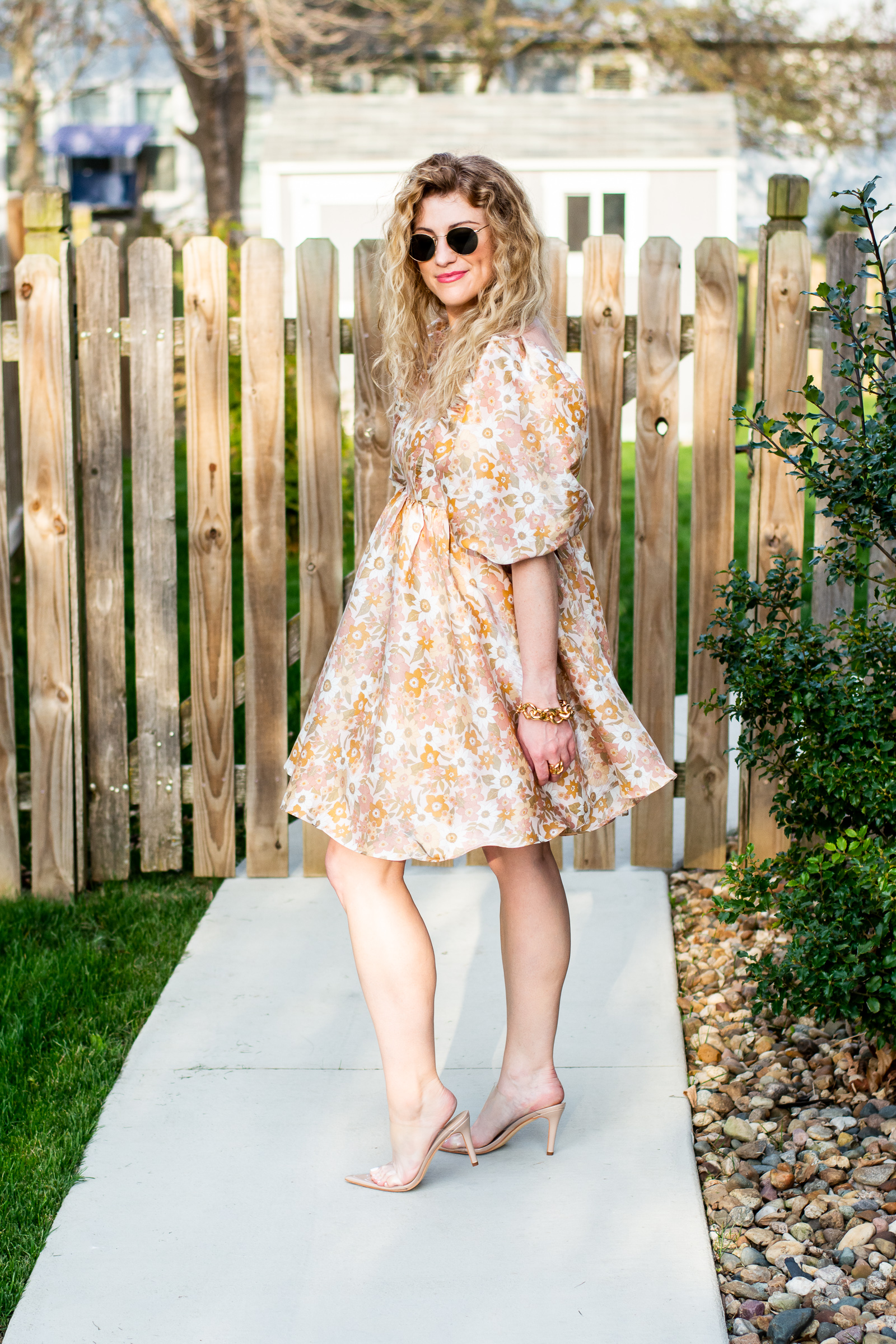 Shimmery Floral Balloon-sleeved Babydoll Dress. | LSR
