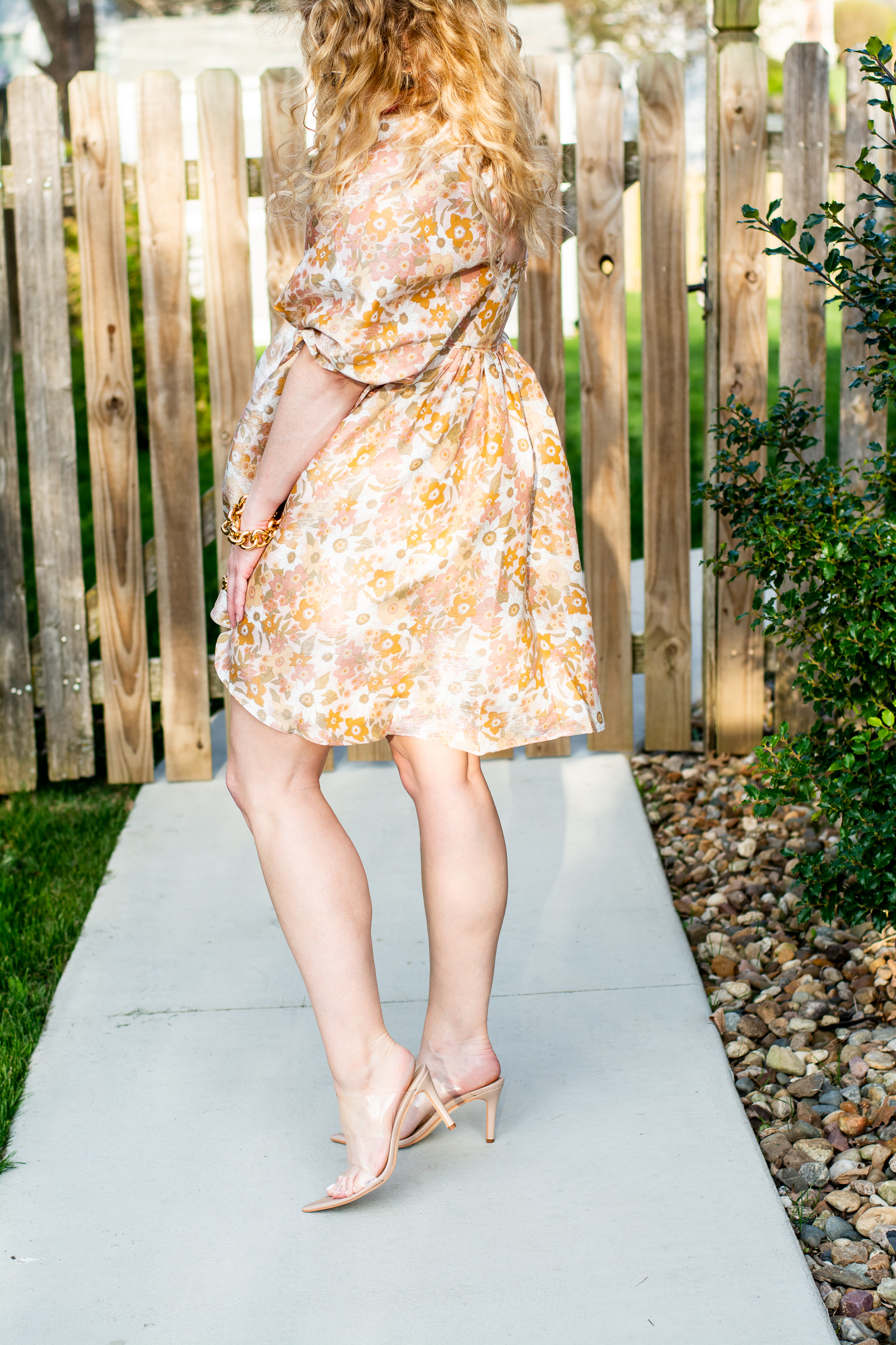 Apricot Floral Dress + Clear-strap Sandals. | LSR