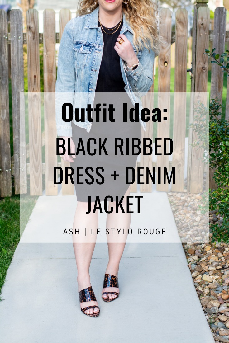 Outfit Idea: Black Ribbed Dress + Denim Jacket. | LSR