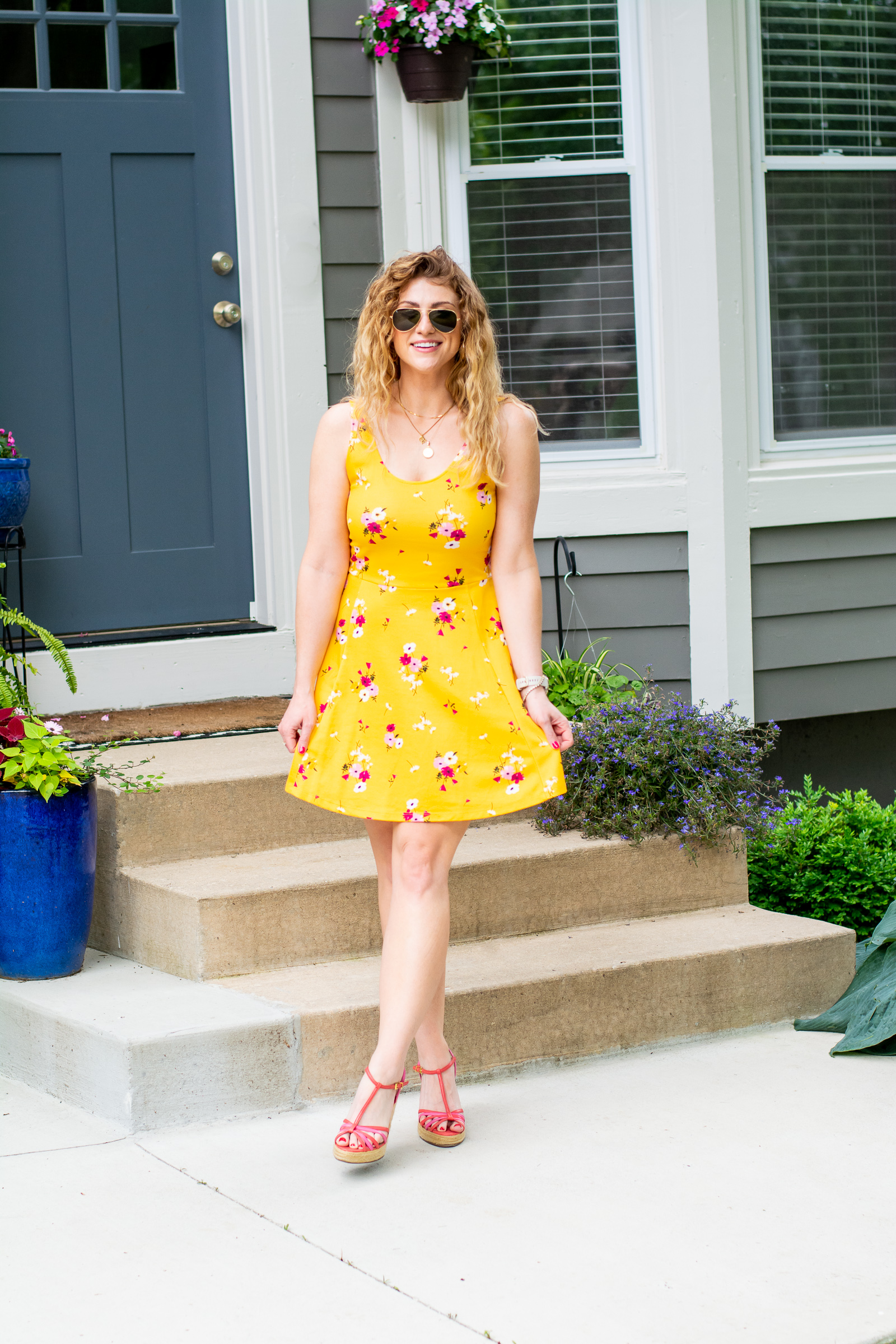 Summer OOTD: Yellow Floral Skater Dress + Wedges. | LSR