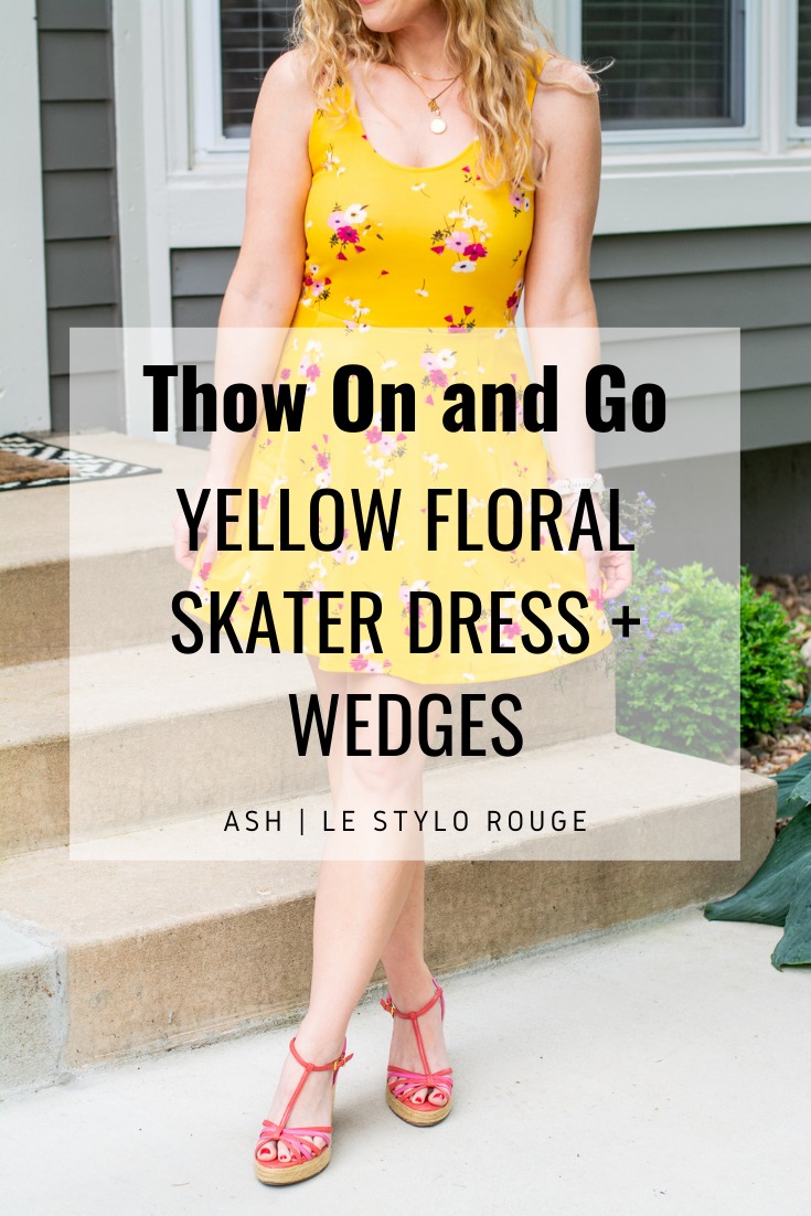 Throw On and Go: Yellow Floral Skater Dress + Wedges. | LSR