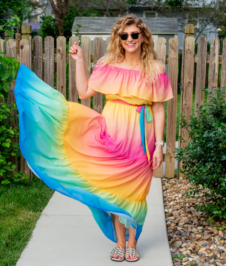 Rainbow Maxi Dress and Studded Sandals. | LSR