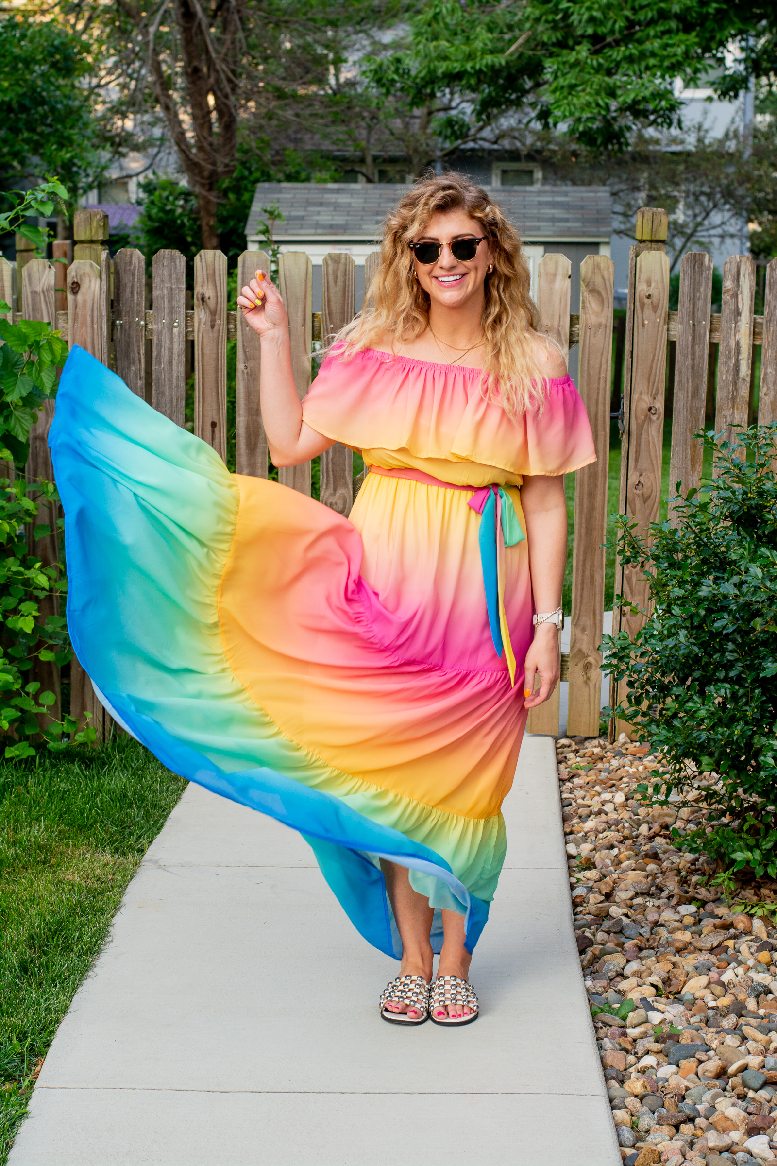 Rainbow Maxi Dress and Studded Sandals. | LSR