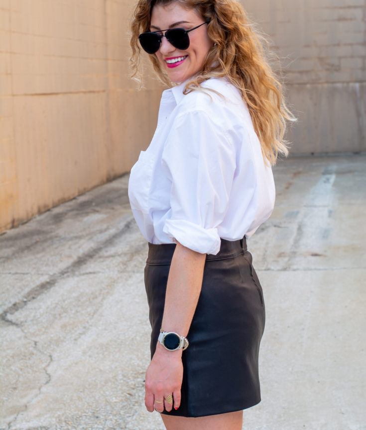 Breaking Out a White Button-up with a Leather Mini. | LSR