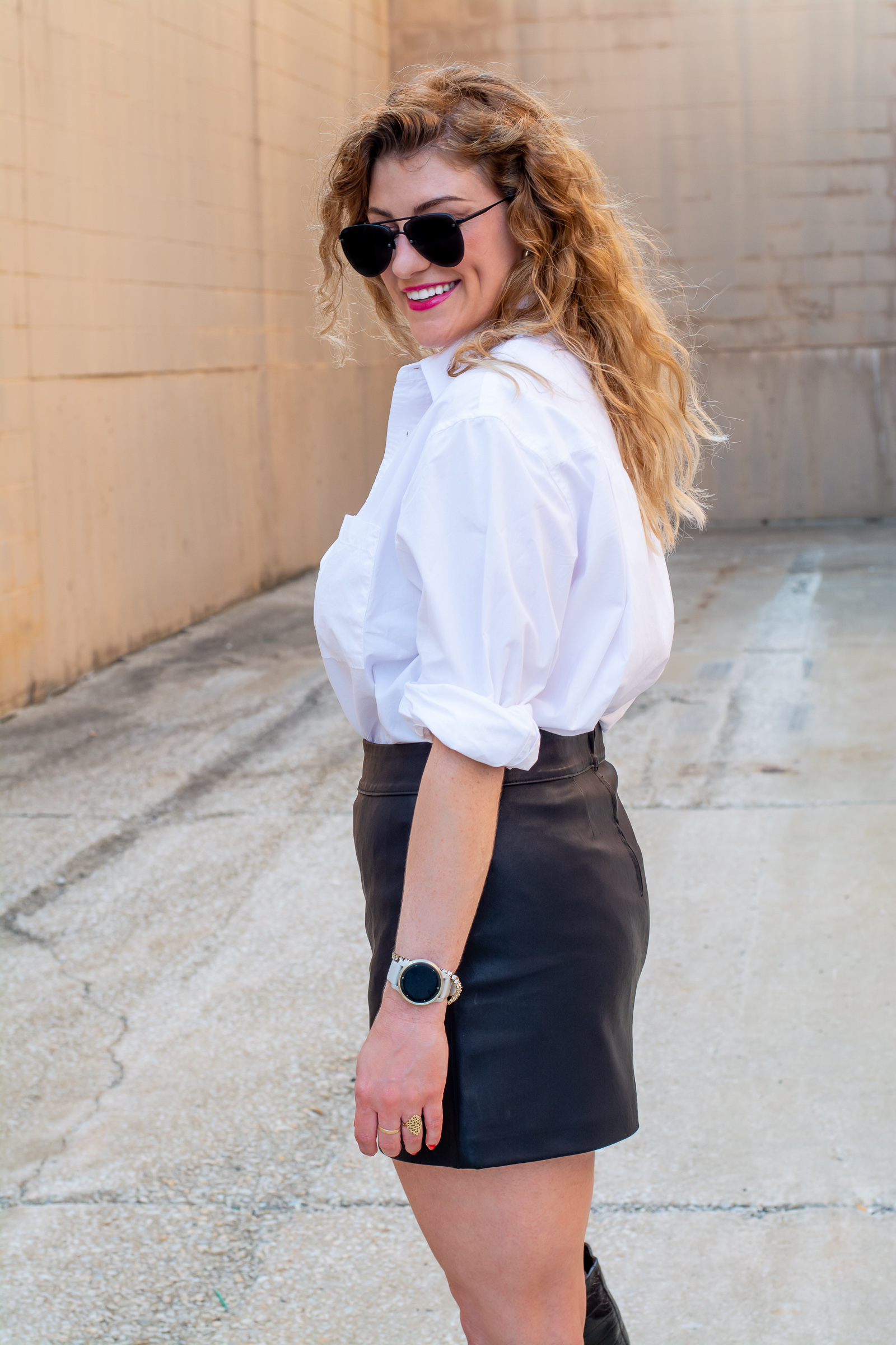 Breaking Out a White Button-up with a Leather Mini. | LSR