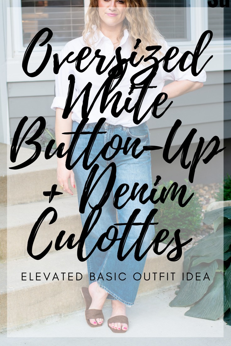 Elevated Basic Outfit Idea: White Button-up + Denim Culottes. | LSR