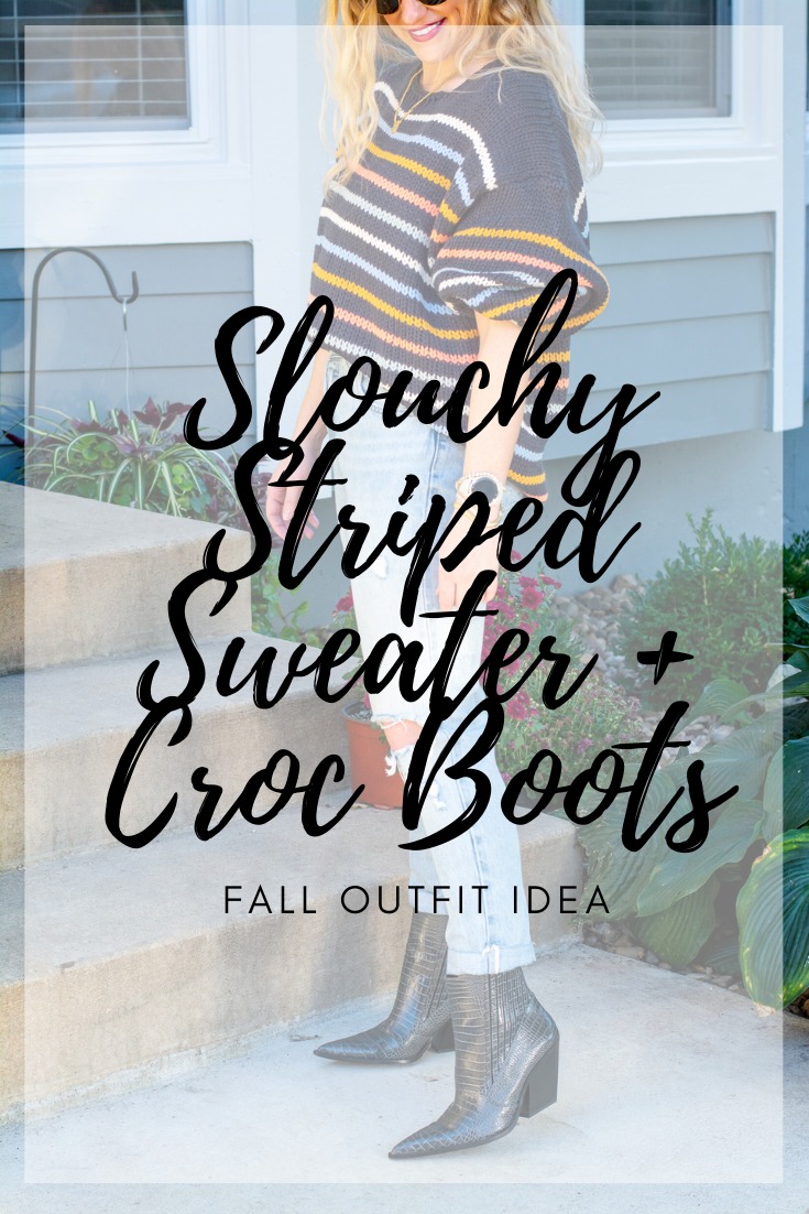 Fall Outfit Idea: Slouchy Striped Sweater + Croc Boots. | LSR