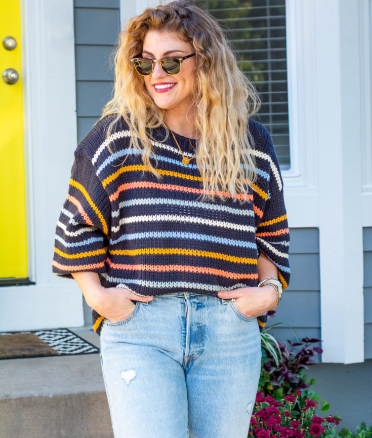 Slouchy Striped Sweater with Levi's and Croc Boots. | Le Stylo Rouge