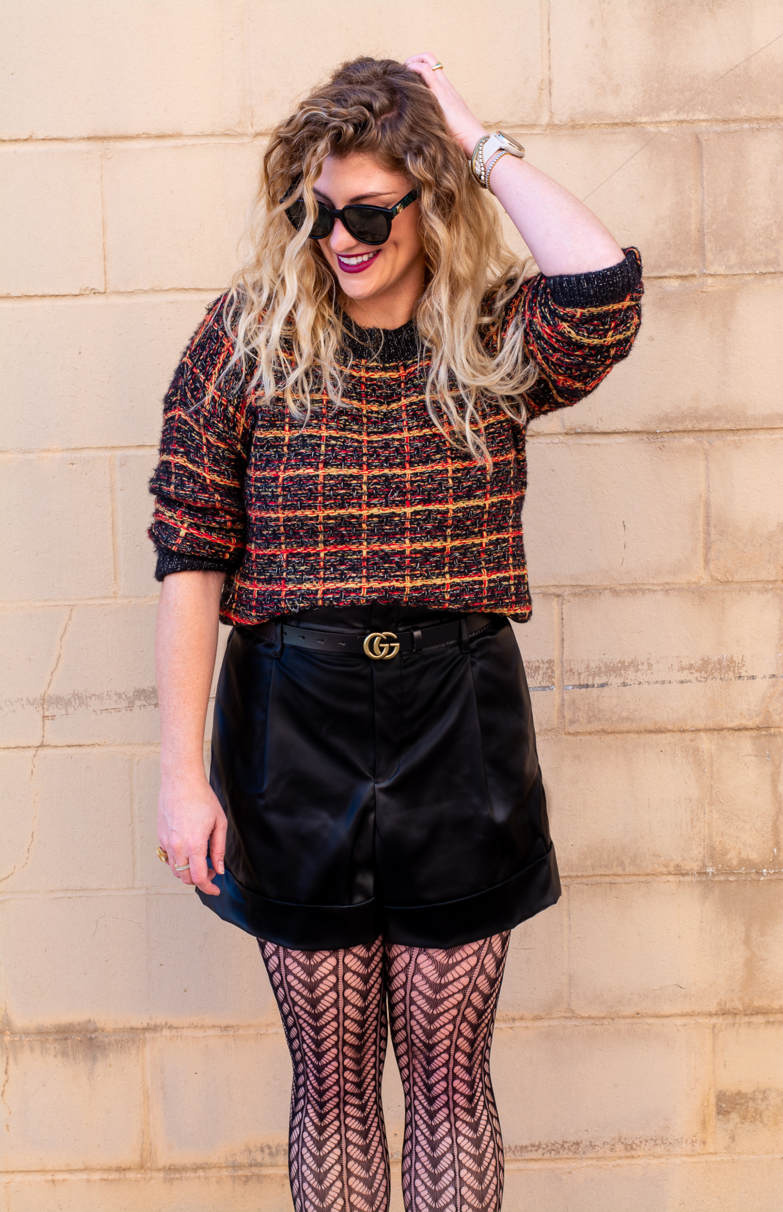 Modern Christmas Sweater with Faux Leather Shorts. | Le Stylo Rouge