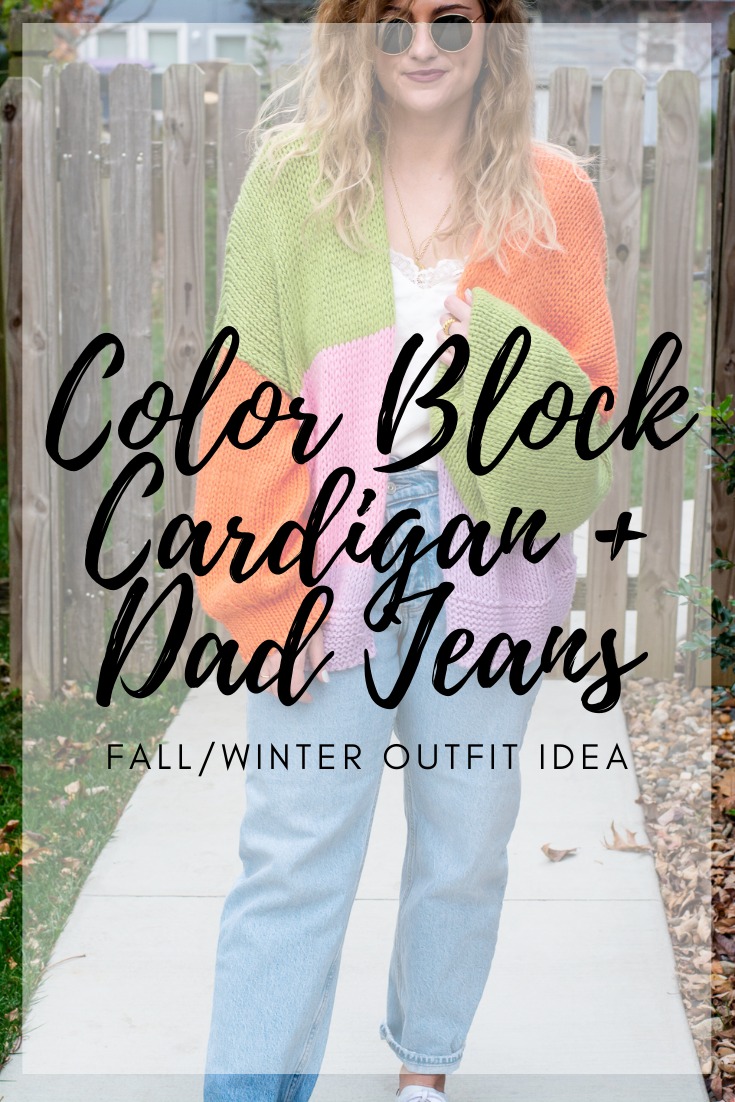 Fall/Winter Outfit Idea: Color Block Cardigan and Dad Jeans. | LSR