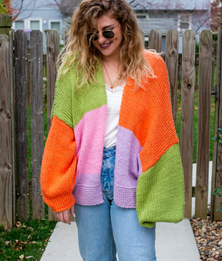 Color-block Cardigan and Jeans with Sneakers. | LSR