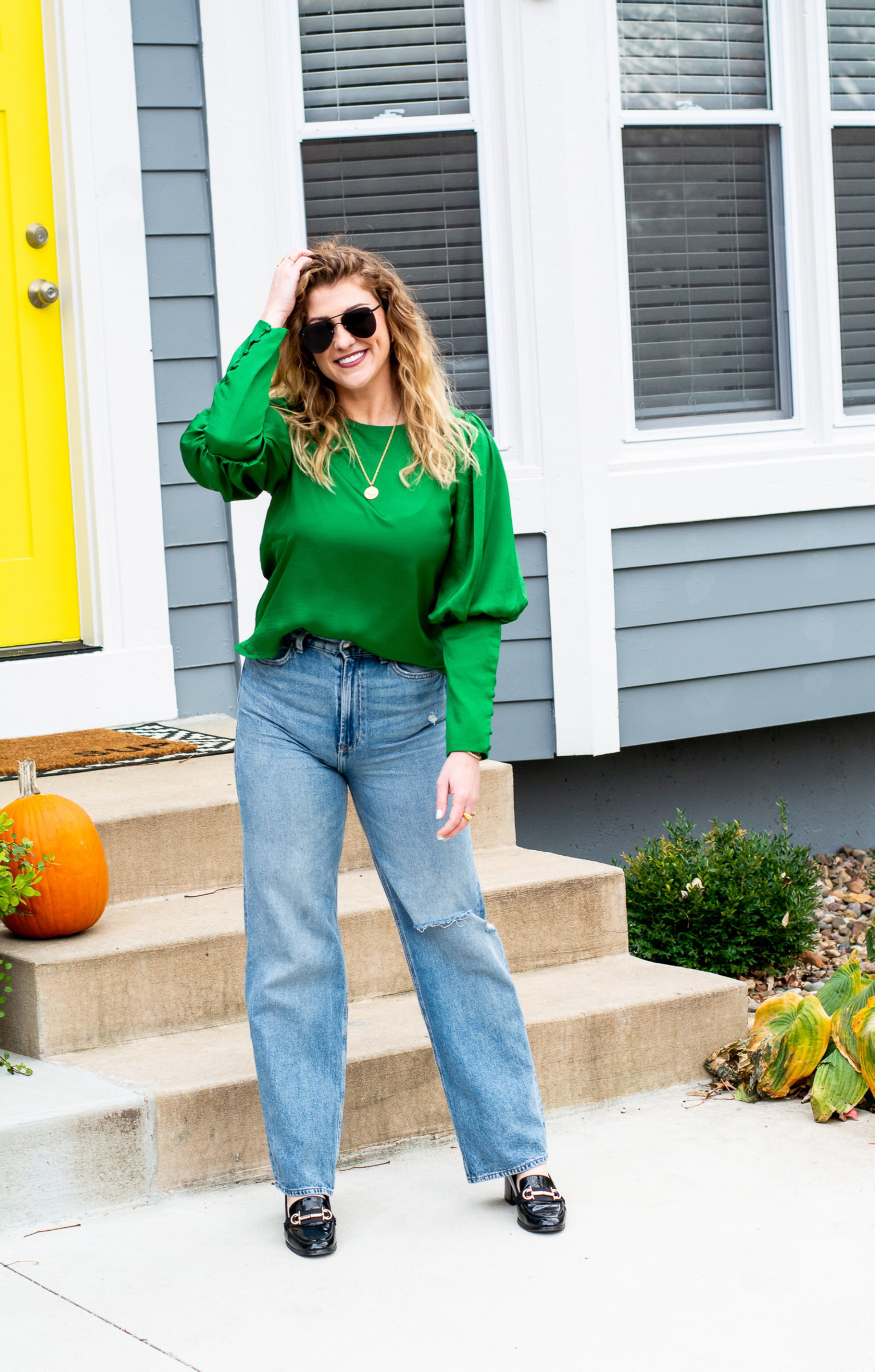 Holiday-ready in a Blouse Wide-leg Jeans. | LSR
