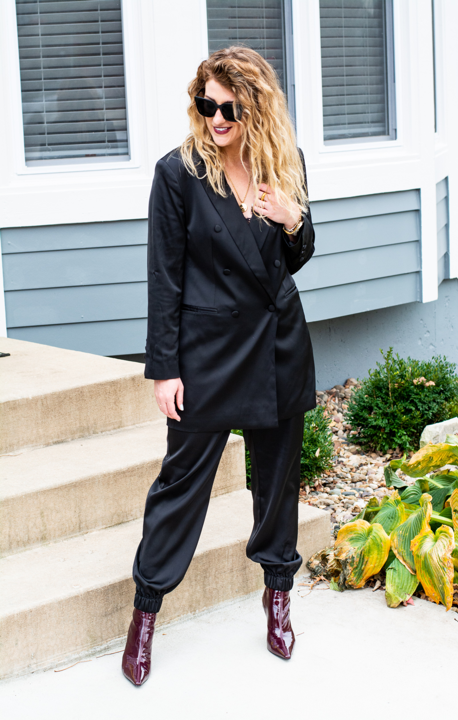 Satin Suit from KERRently the Drop for a Chic Holiday Outfit. | LSR