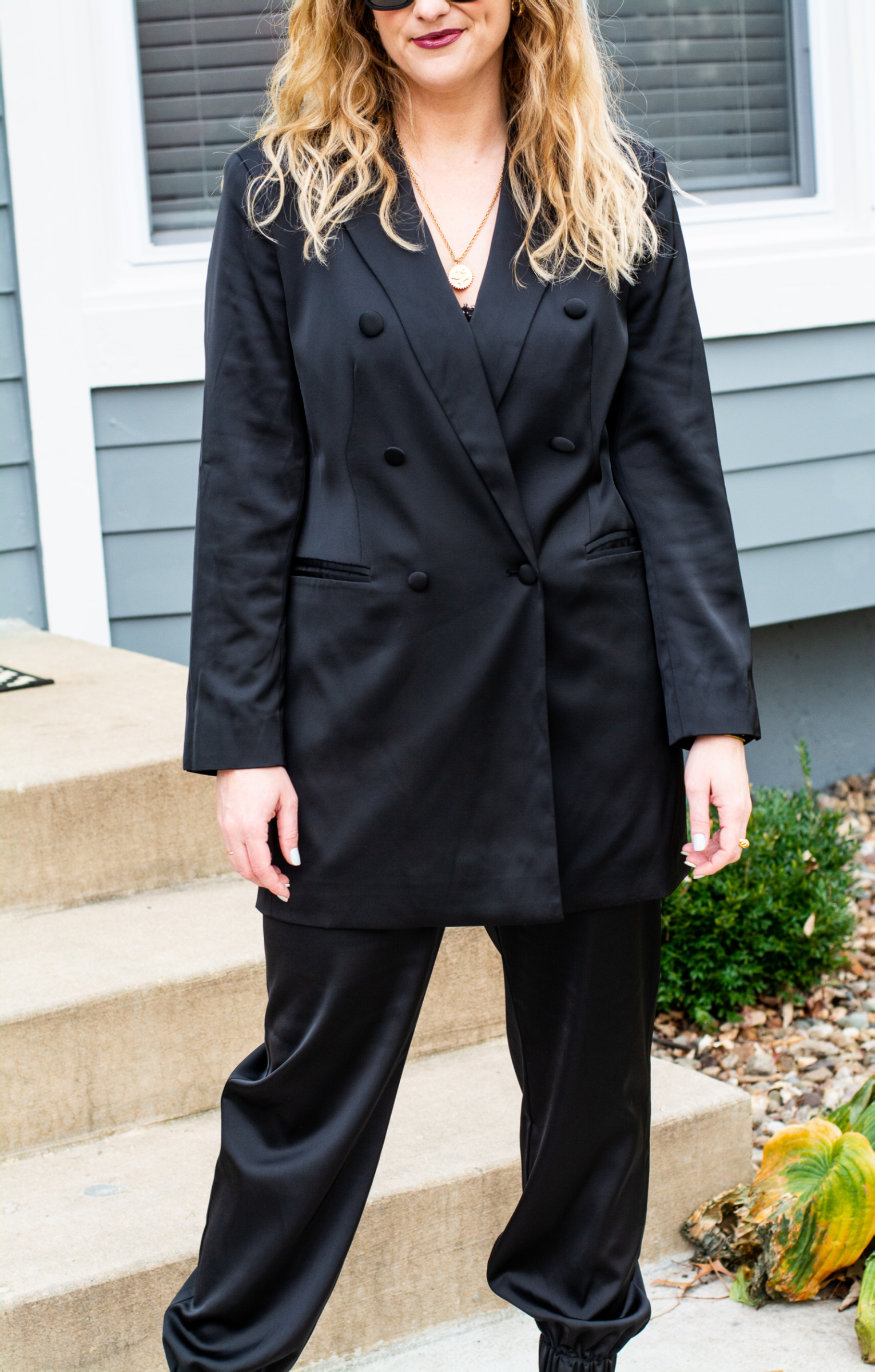 Satin Suit from KERRently the Drop for a Chic Holiday Outfit. | LSR