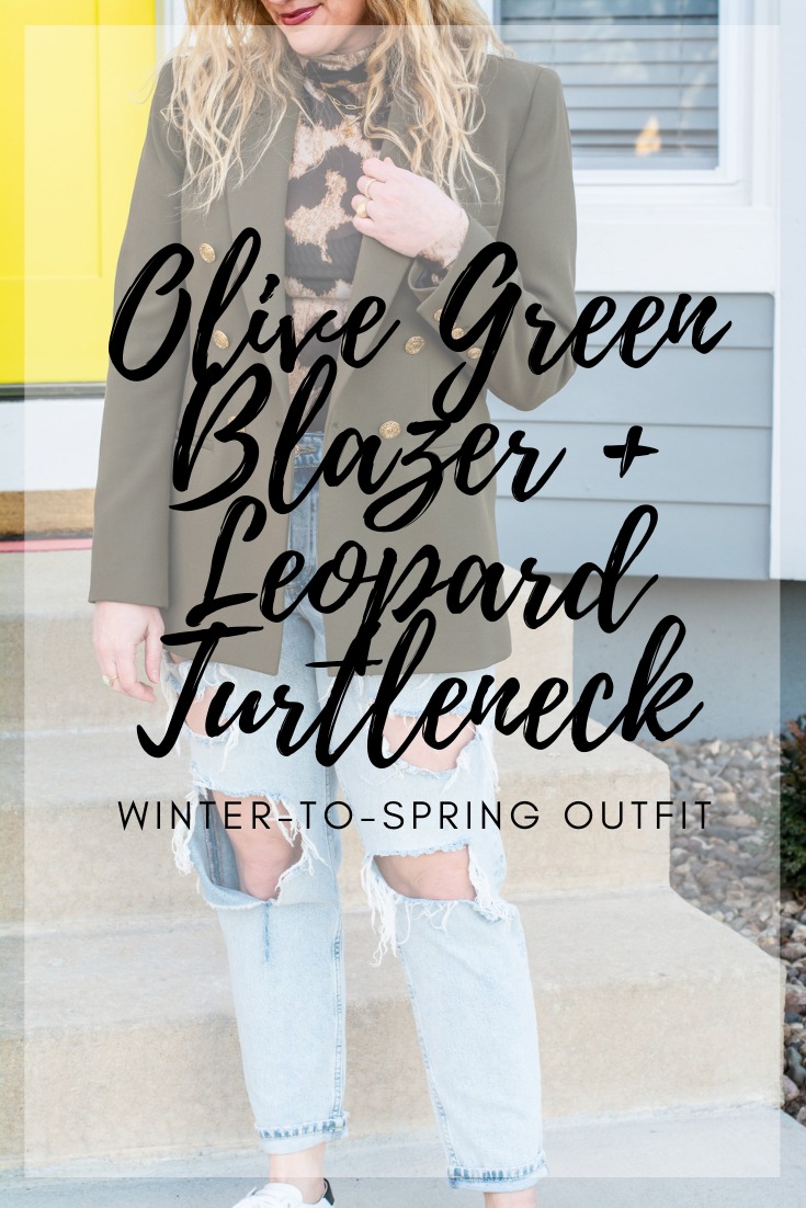 Winter-to-Spring Outfit: Leopard Turtleneck and an Olive Blazer. | LSR