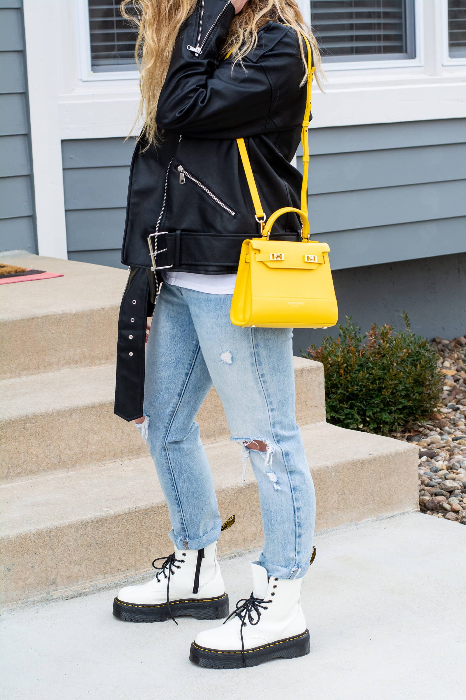 Yellow Teddy Blake Bag with White Doc Boots. | LSR