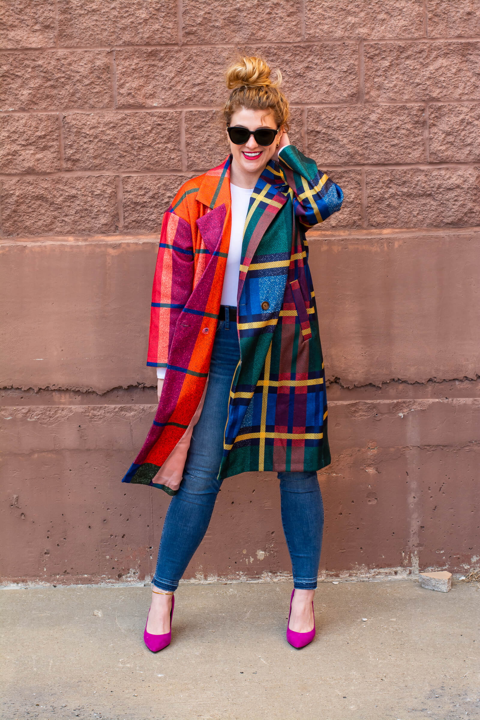 A Bright Plaid Car Coat for Early Spring with KC Homes & Style.
