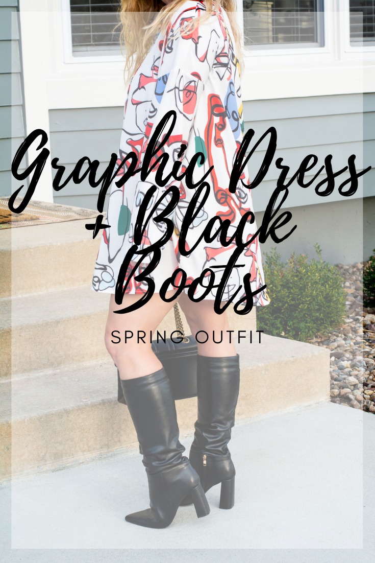 Spring Outfit: Graphic Dress + Black Boots. | LSR