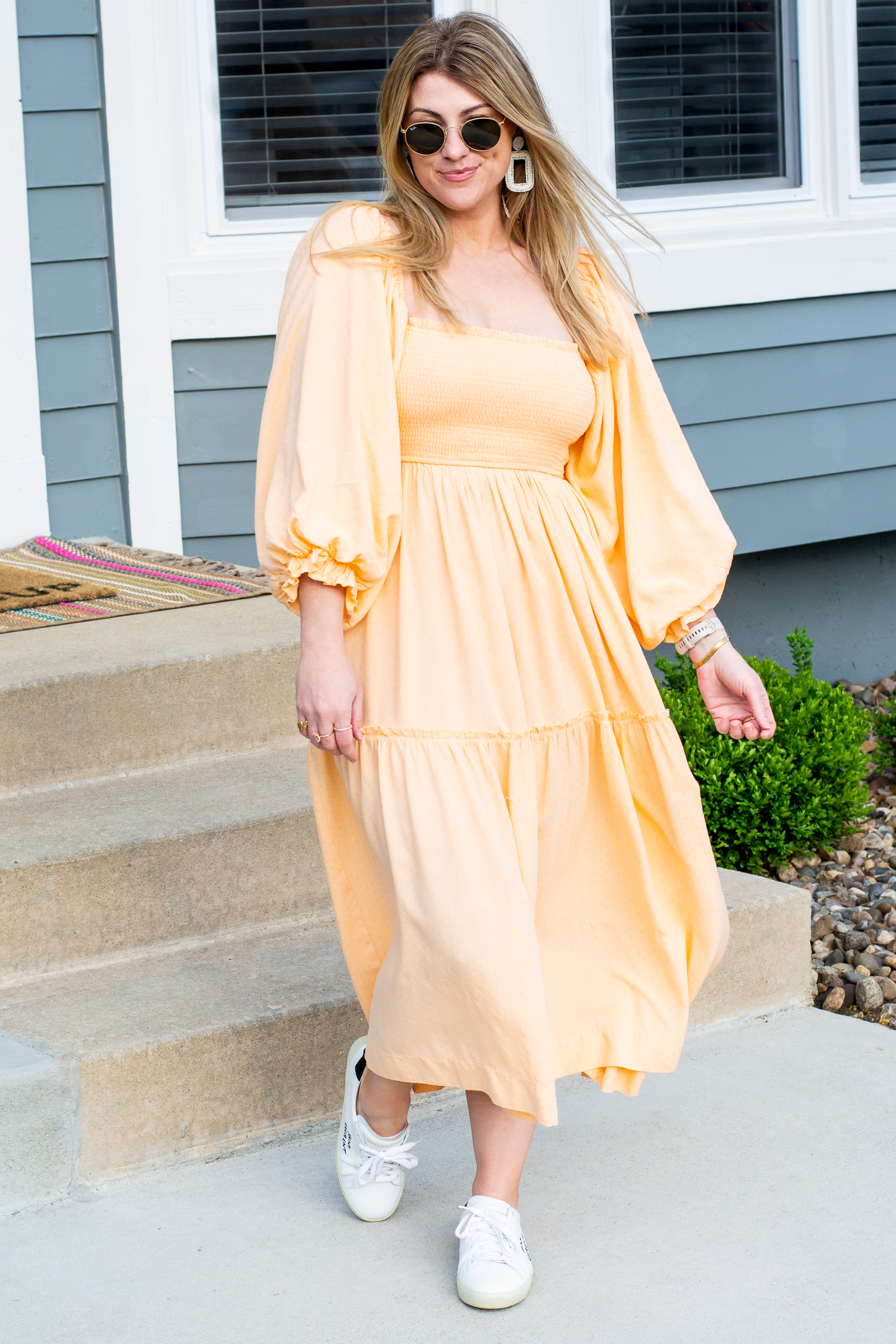 Summer Outfit Idea: Prairie Dress + Classic Sneakers. | LSR