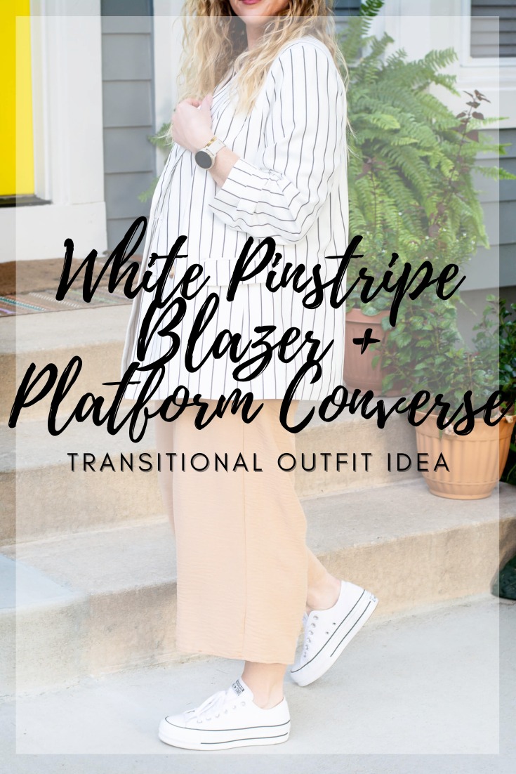 Summer to Fall Outfit: White Pinstripe Blazer + Platform Converse. | LSR