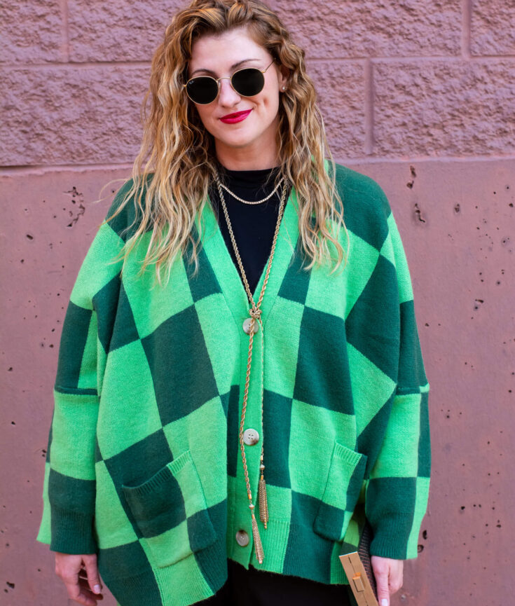 Green Checkered Cardigan for Holiday. | LSR