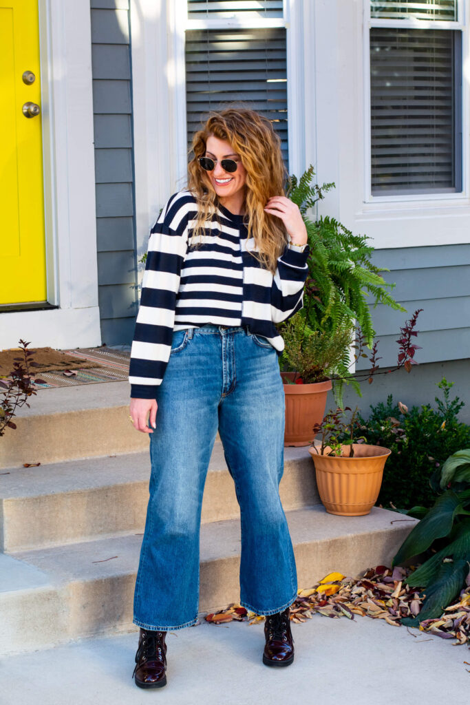 Mixed Stripe Sweater + Wide-leg Jeans. | LSR