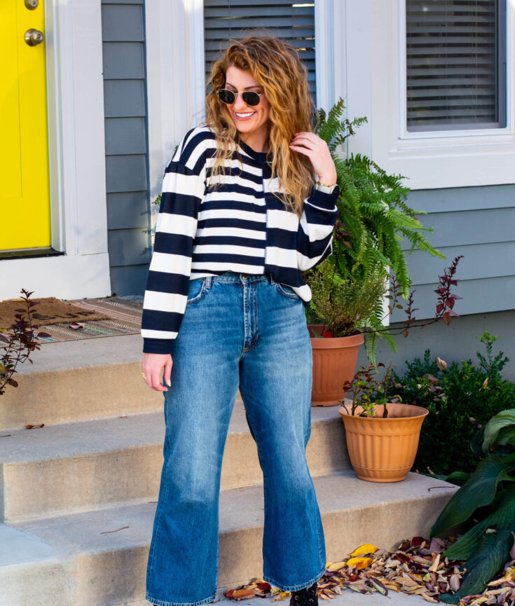 Mixed Stripe Sweater + Wide-leg Jeans. | LSR