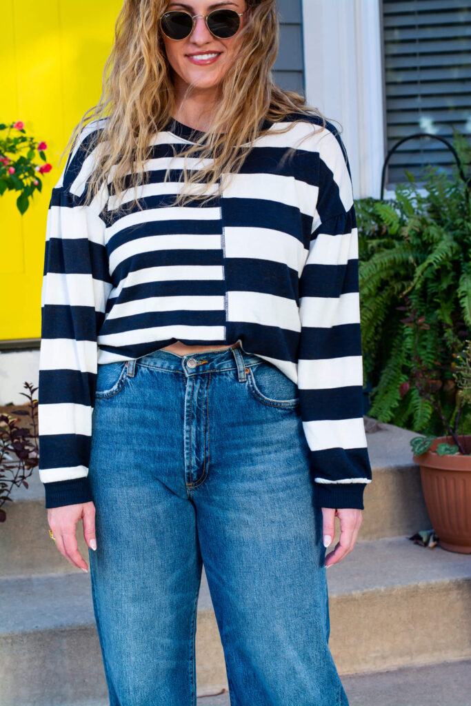 Mixed Stripe Sweater + Wide-leg Jeans. | LSR