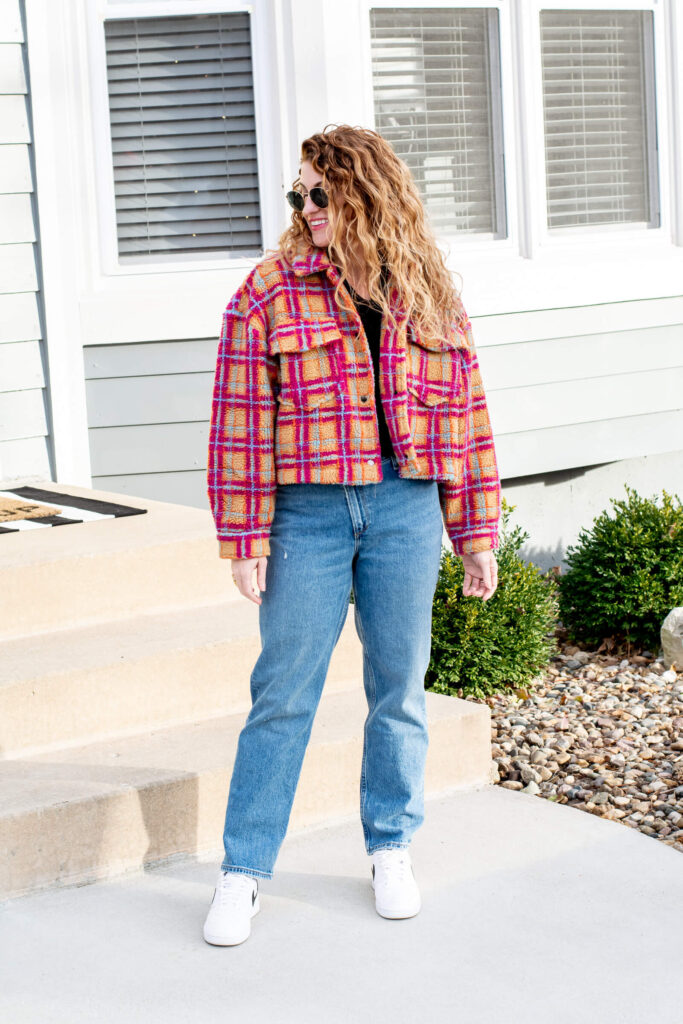 Bright Plaid Shacket with Nike Sneakers. | LSR