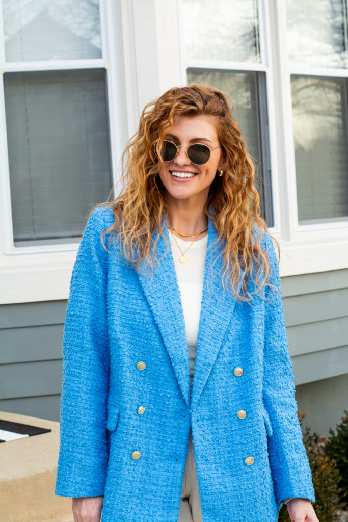 Oversized Baby Blue Tweed Blazer for Early Spring. | LSR