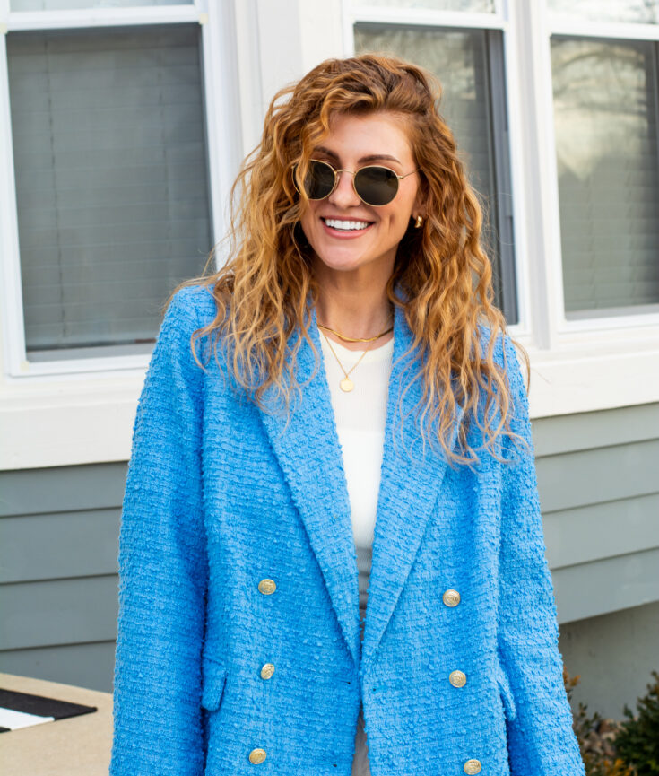 Oversized Baby Blue Tweed Blazer for Early Spring. | LSR
