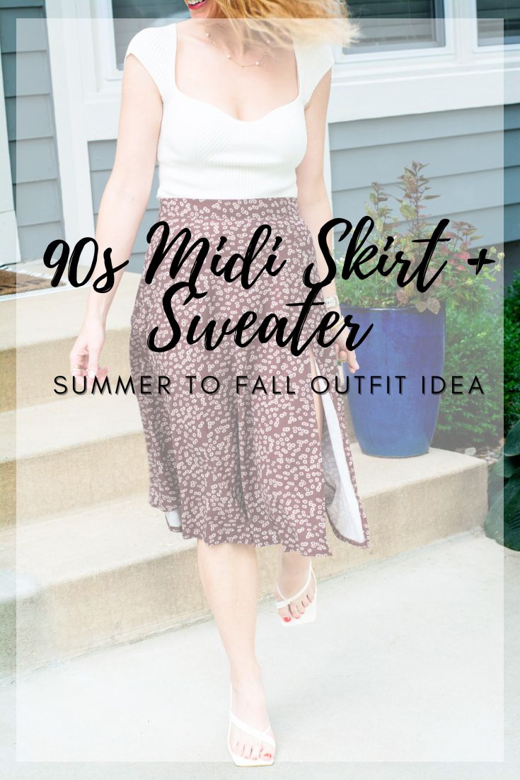 Summer to Fall Outfit: 90s Midi Skirt + Sweater. | LSR
