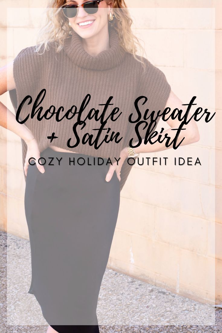 Cozy Holiday Outfit Idea: Chocolate Sweater + Black Satin Skirt. | LSR