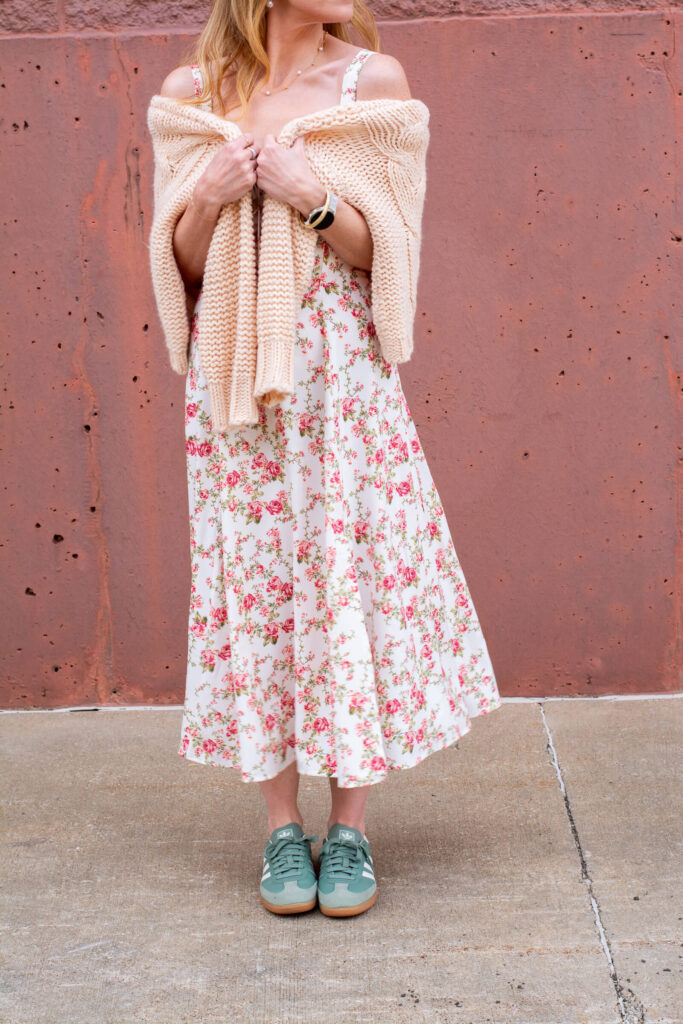 Floral Corset Dress with a Sweater and Sambas. | LSR
