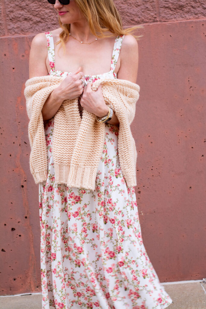 Floral Corset Dress with a Sweater for Spring. | LSR