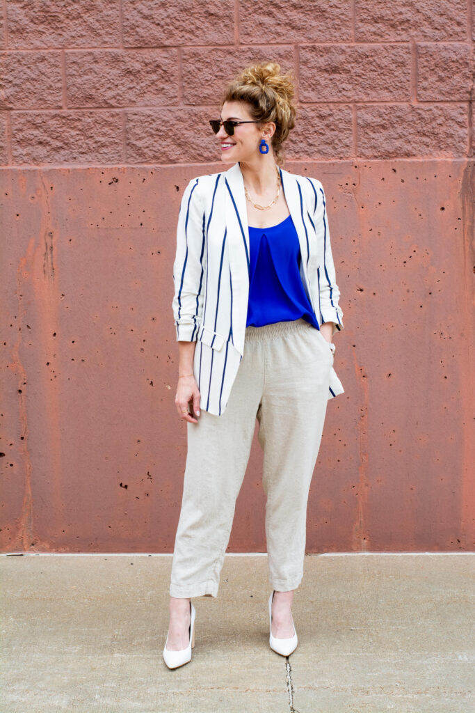 Linen Suit Separates with Touches of Cobalt Blue. | LSR