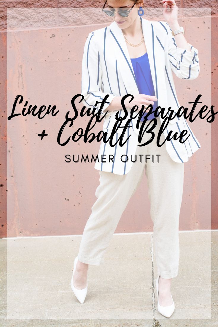 Linen Suit Separates with Touches of Cobalt Blue.  | LSR