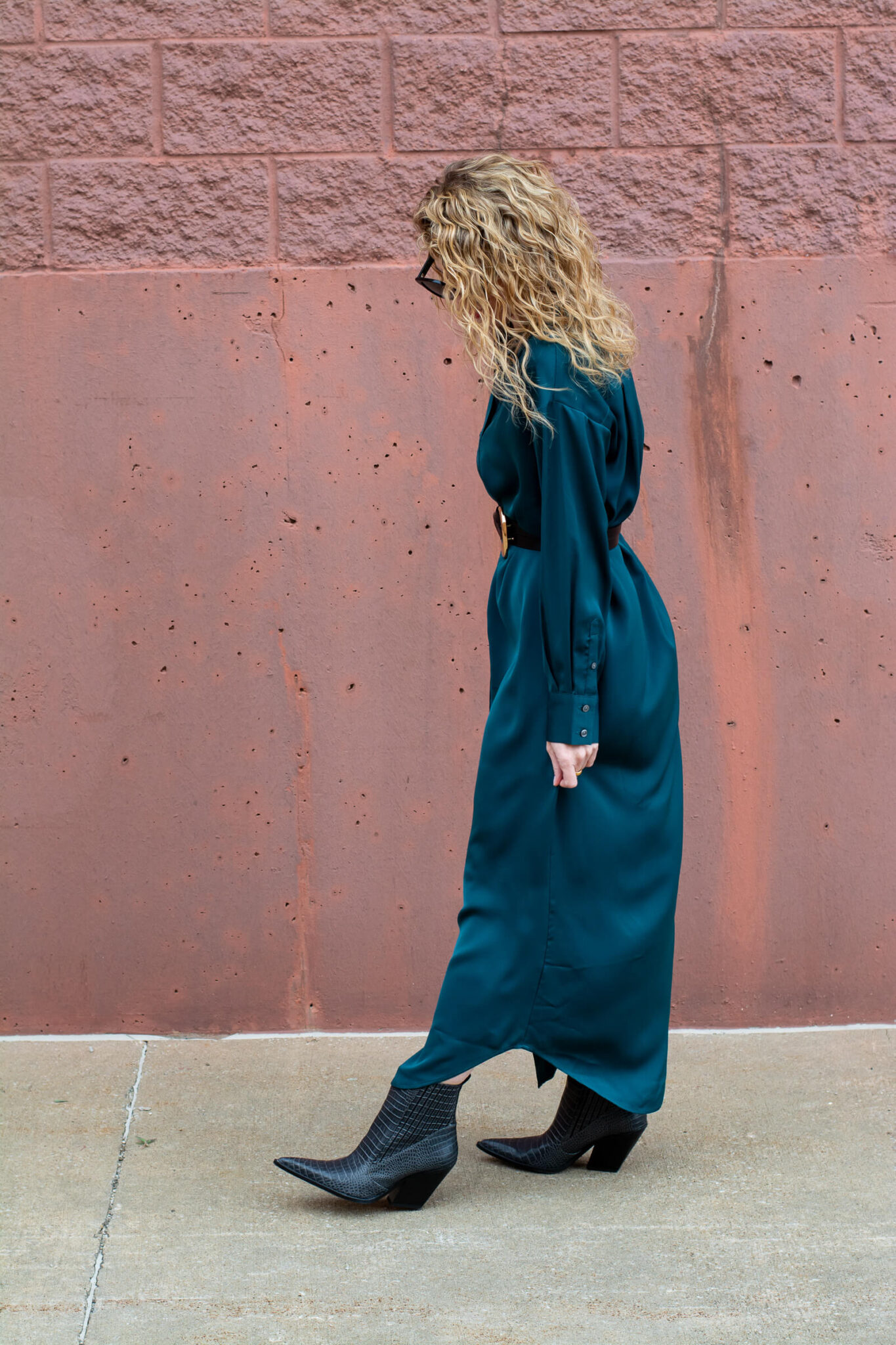 Satin Strap Dress With Self Belt Coat Set