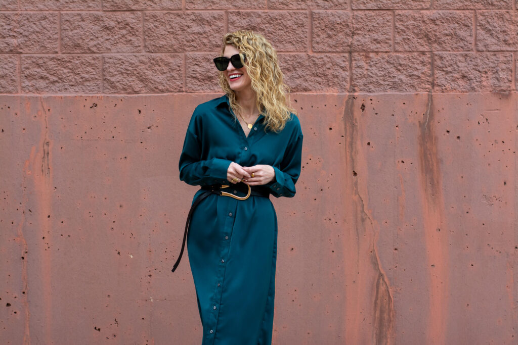 Jewel Tone Shirt Dress and Statement Belt. | LSR