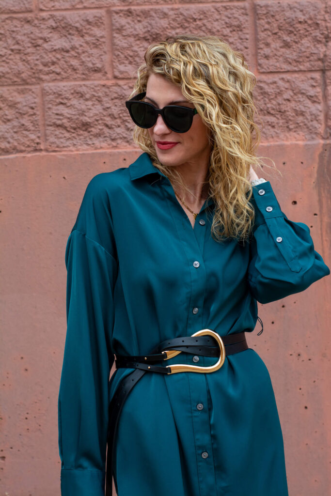 Jewel Tone Shirt Dress and Statement Belt. | LSR