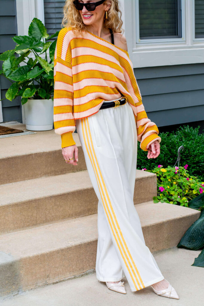 Oversized Striped Sweater and Adidas Track Pants. | LSR