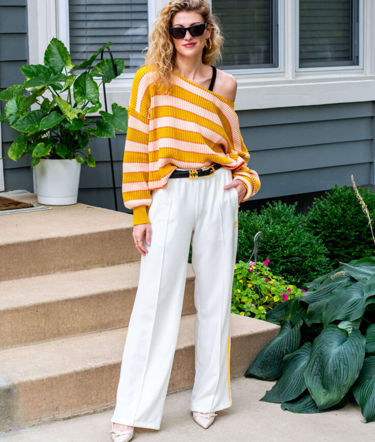 Oversized Striped Sweater and Adidas Track Pants. | LSR