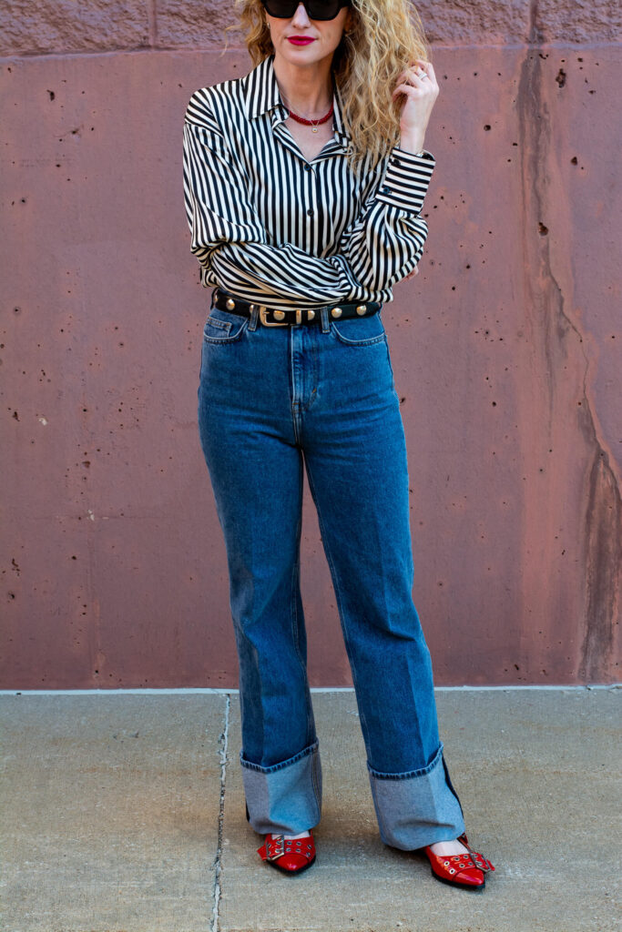 Casual Holiday Look: Cuffed Jeans + Red Patent Flats. | LSR