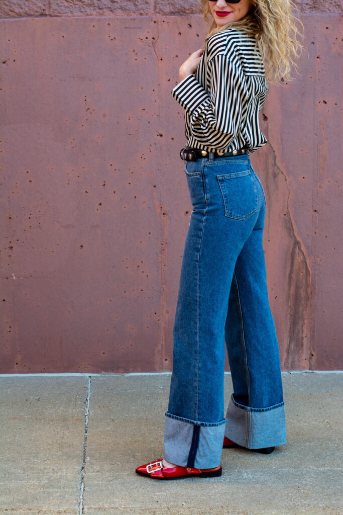 Casual Holiday Look: Cuffed Jeans + Red Patent Flats. | LSR