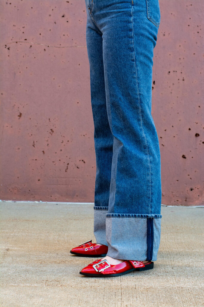 Cuffed Retro Denim + Red Patent Flats. | LSR