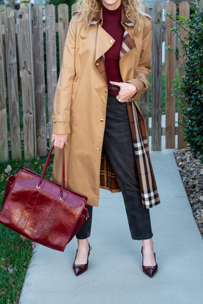 Classic Trench Coat + Burgundy Teddy Blake Bag. | LSR